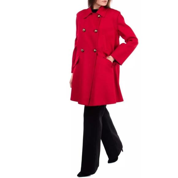 Forte_Forte Red Wool‎ Winter Overcoat Button Front Detachable Sleeves - Picture 1 of 15